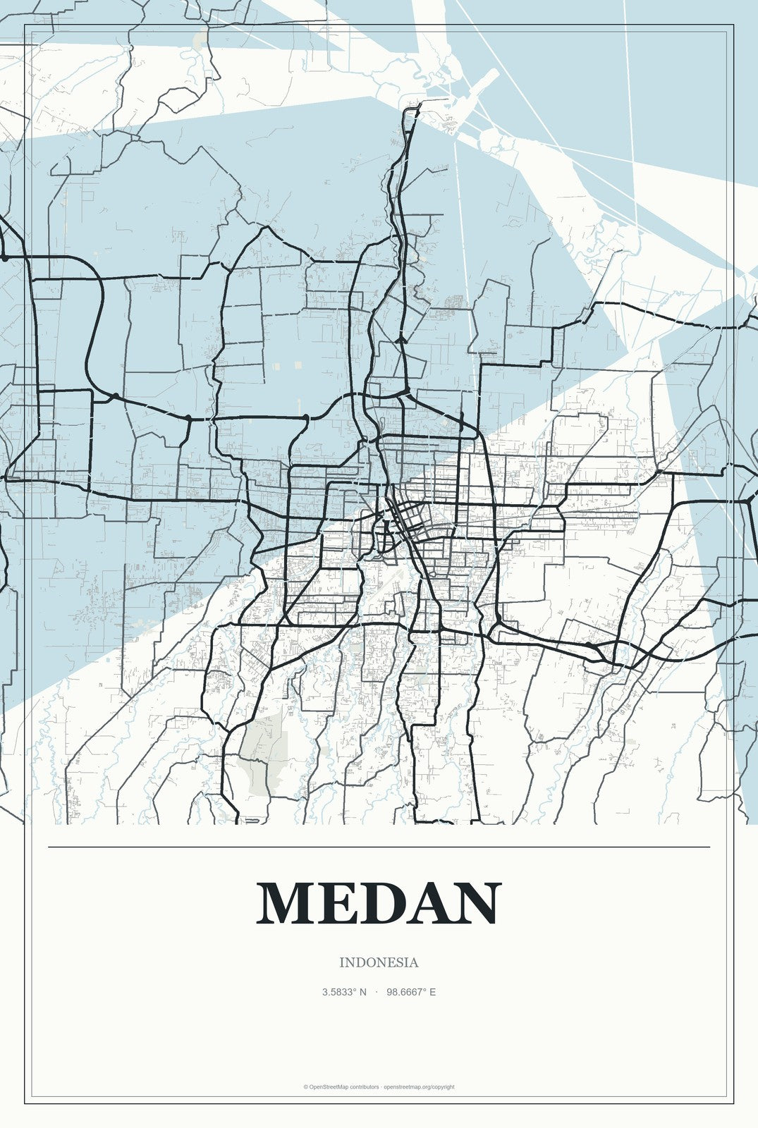 Medan, Indonesia City Map Aluminum Sign in Gallery Air style