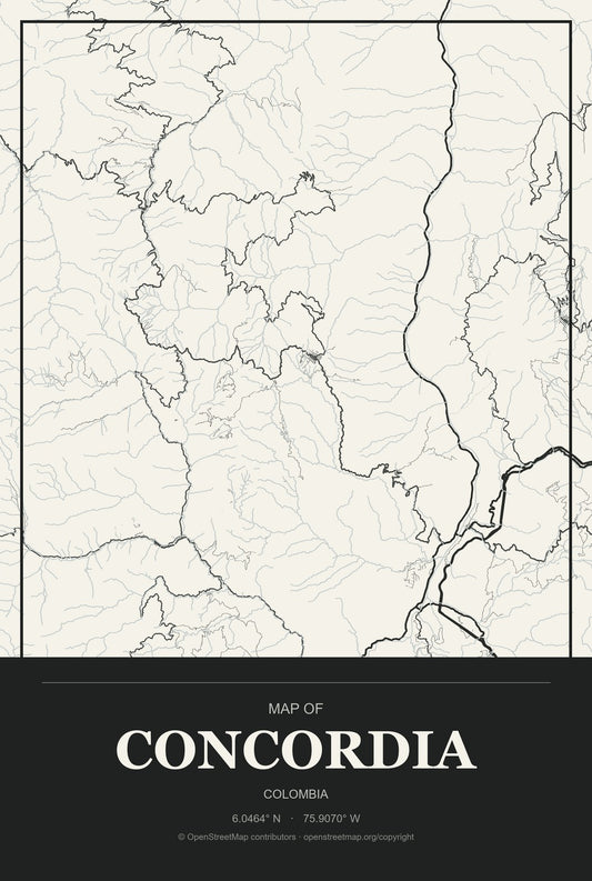 Concordia, Colombia City Map Aluminum Sign in Museum Plaque style