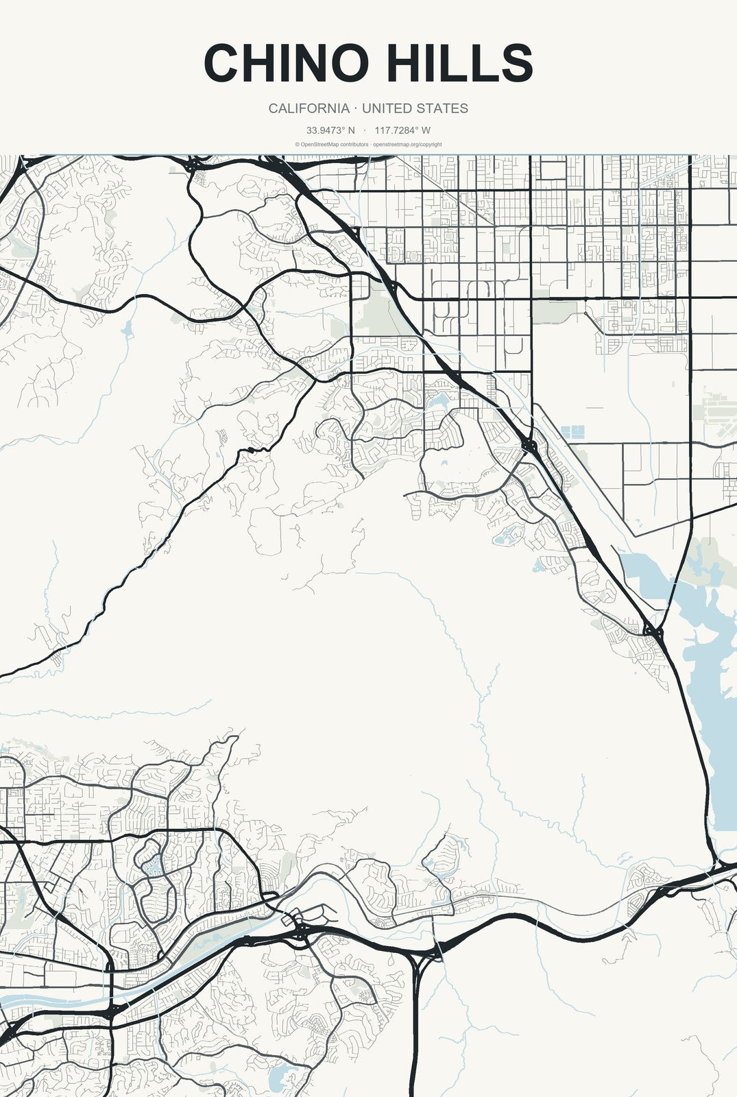 Chino Hills, California City Map Aluminum Sign in Headline Atlas style
