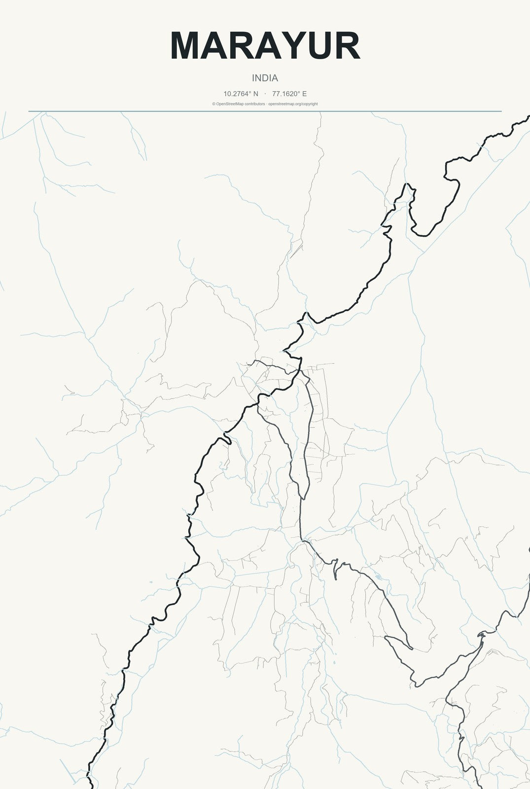 Marayur, India City Map Aluminum Sign in Headline Atlas style