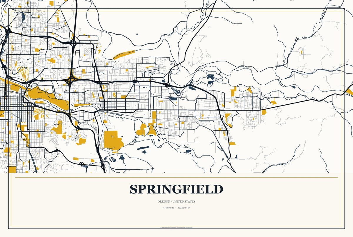 Springfield, Oregon City Map Aluminum Sign in Citrine Modern style