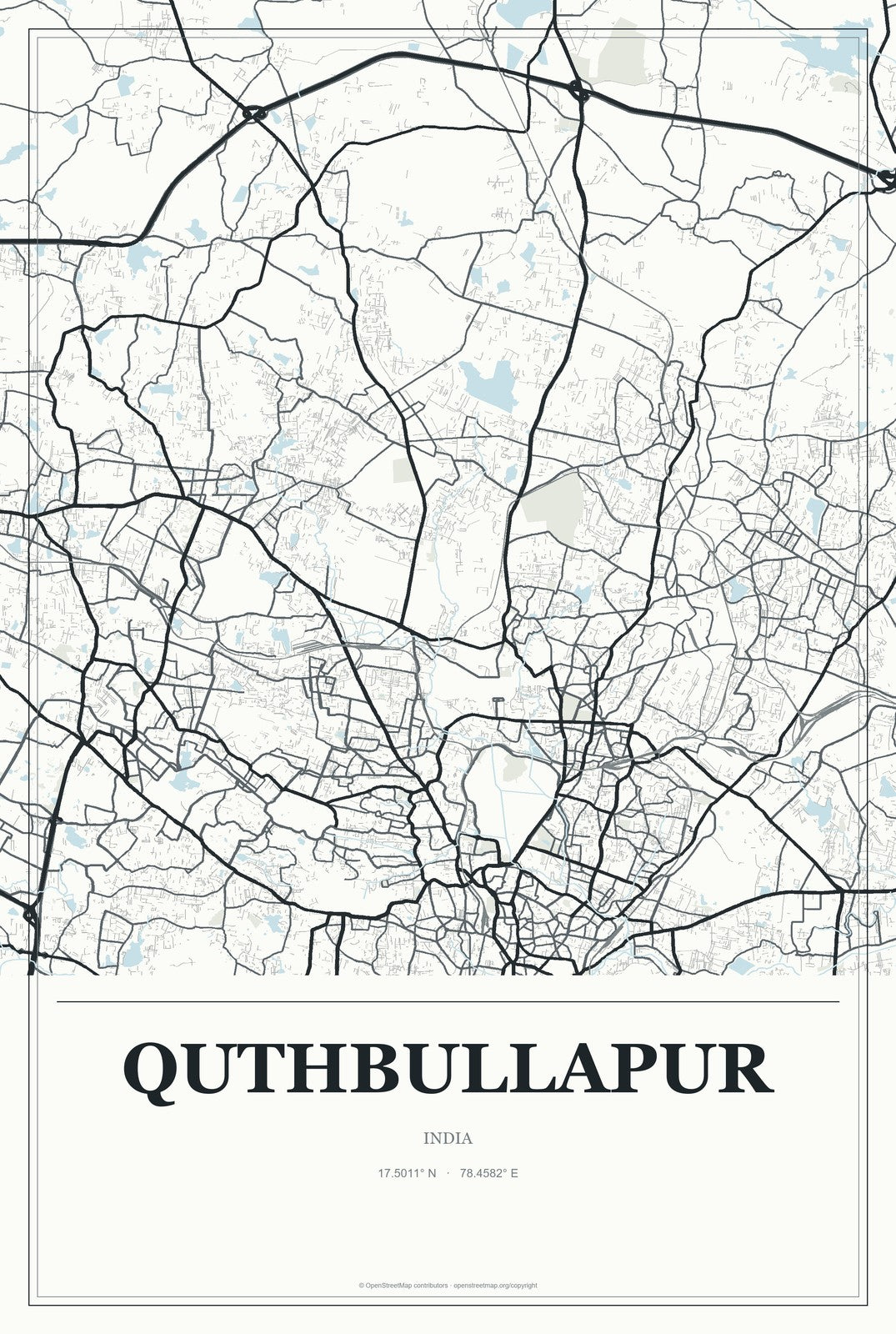 Quthbullapur, India City Map Aluminum Sign in Gallery Air style