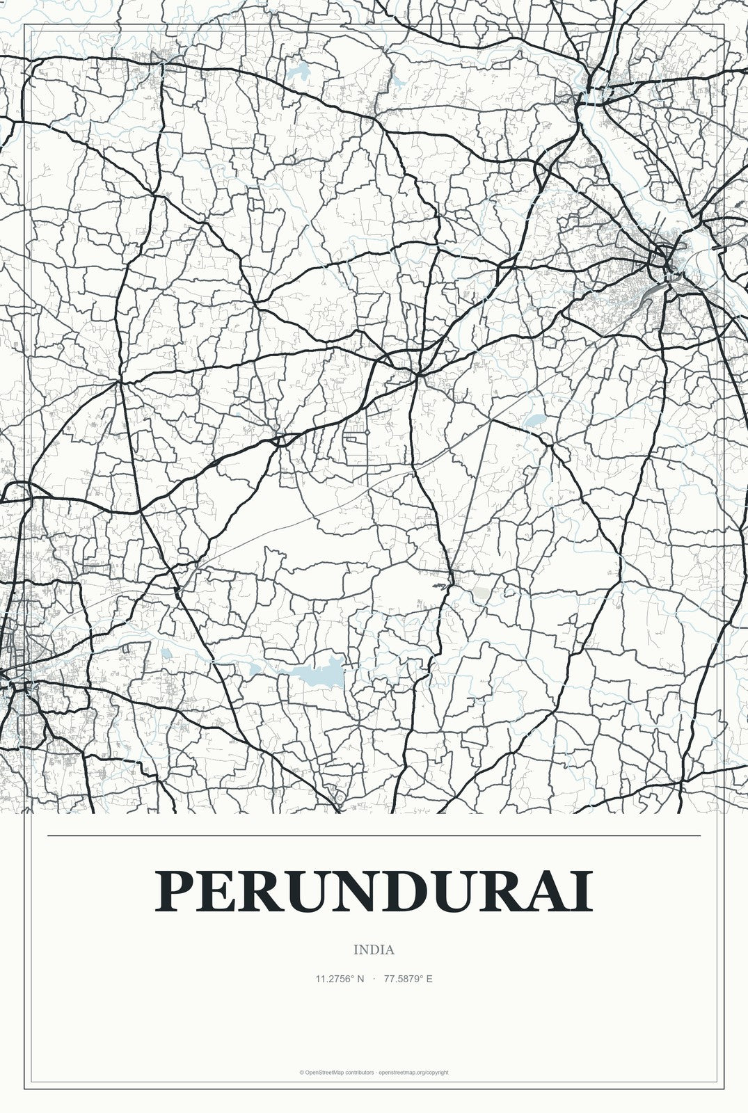 Perundurai, India City Map Aluminum Sign in Gallery Air style