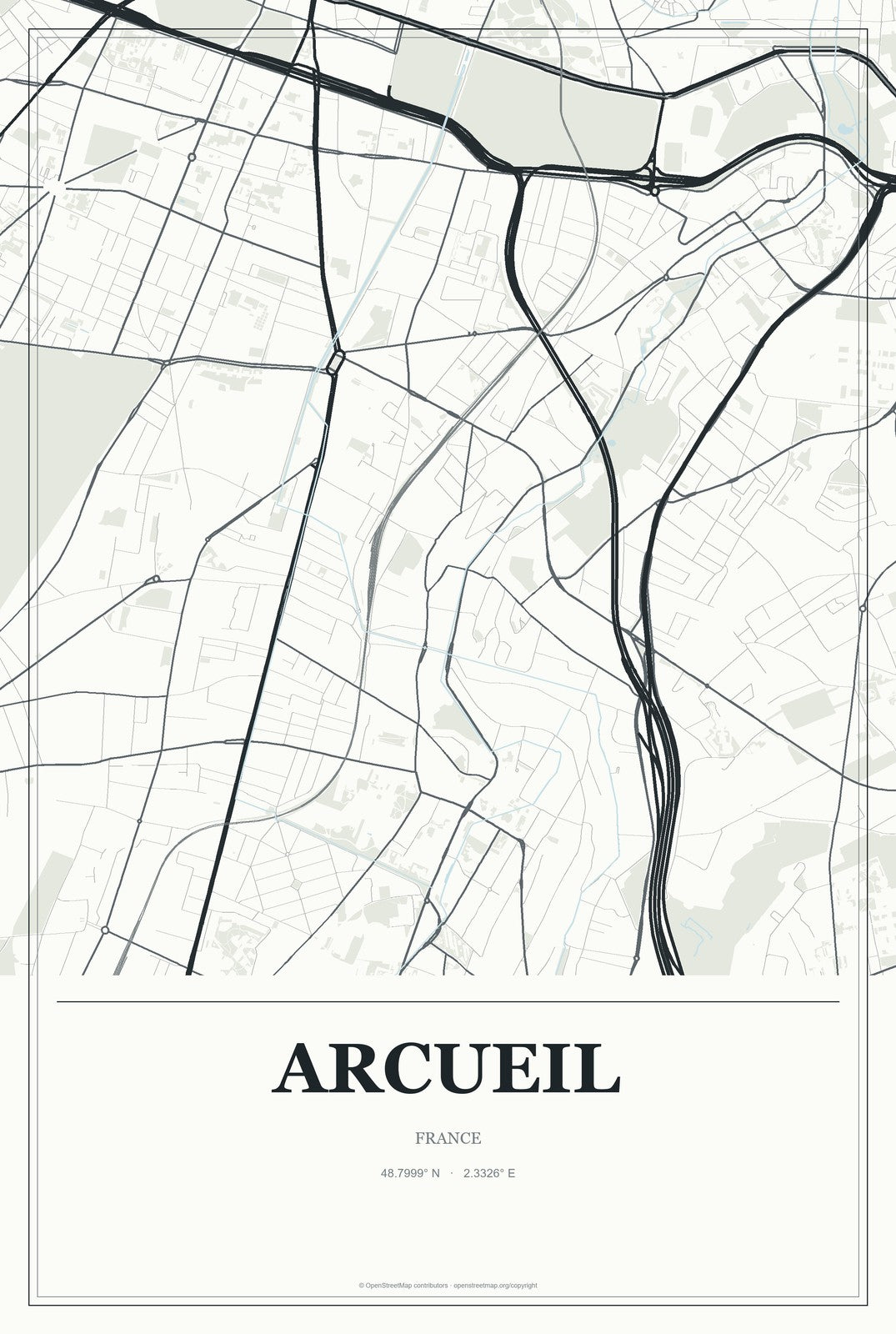Arcueil, France City Map Aluminum Sign in Gallery Air style