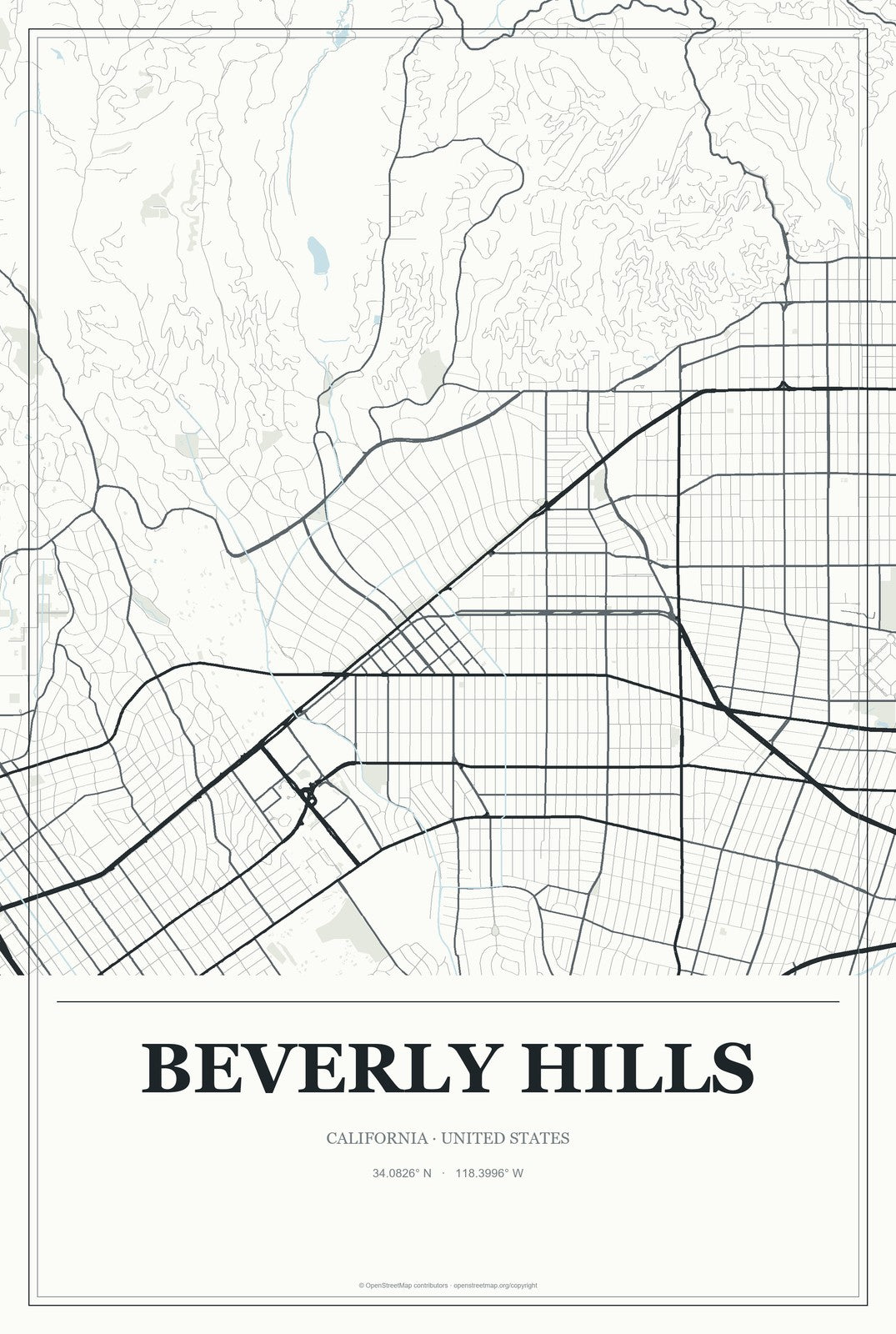 Beverly Hills, California City Map Aluminum Sign in Gallery Air style