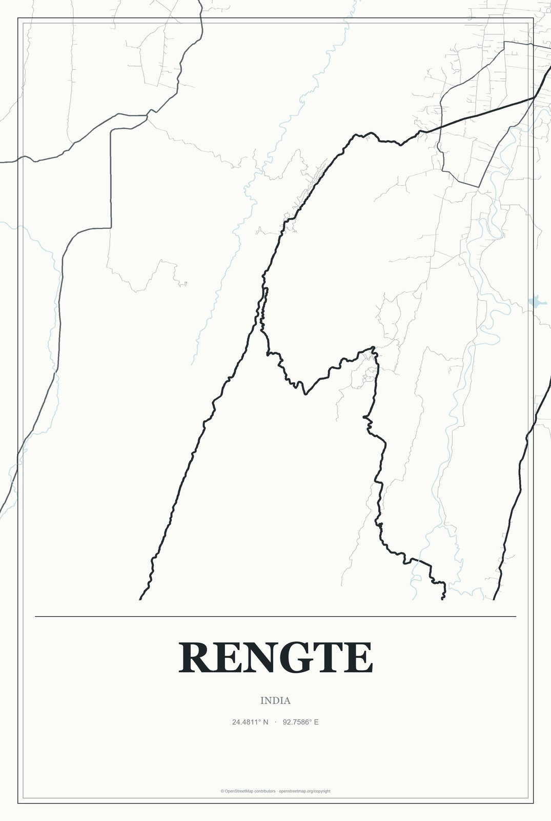 Rengte, India City Map Aluminum Sign in Gallery Air style