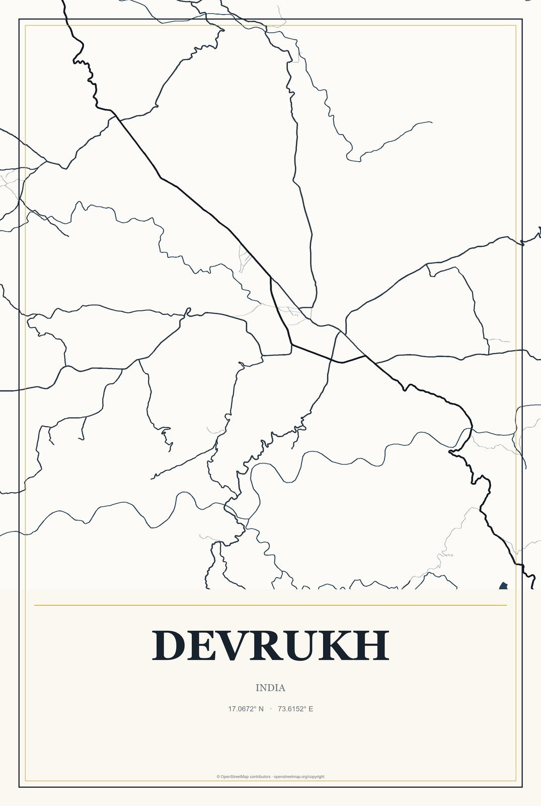 Devrukh, India City Map Aluminum Sign in Citrine Modern style