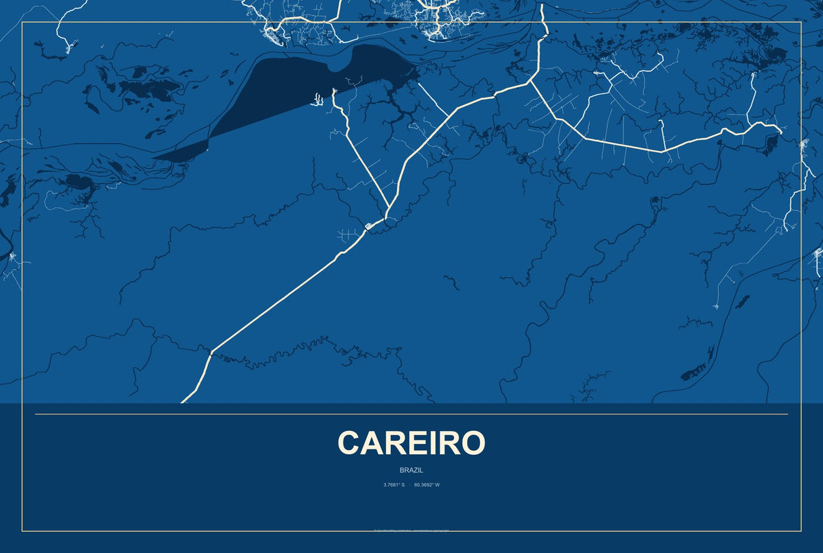 Careiro, Brazil City Map Aluminum Sign in Harbor Cobalt style