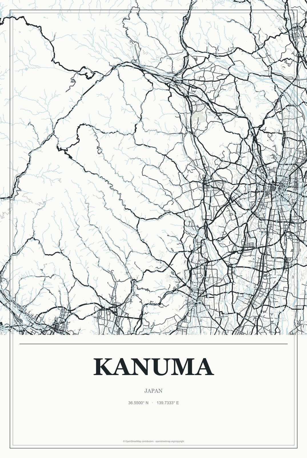 Kanuma, Japan City Map Aluminum Sign in Gallery Air style