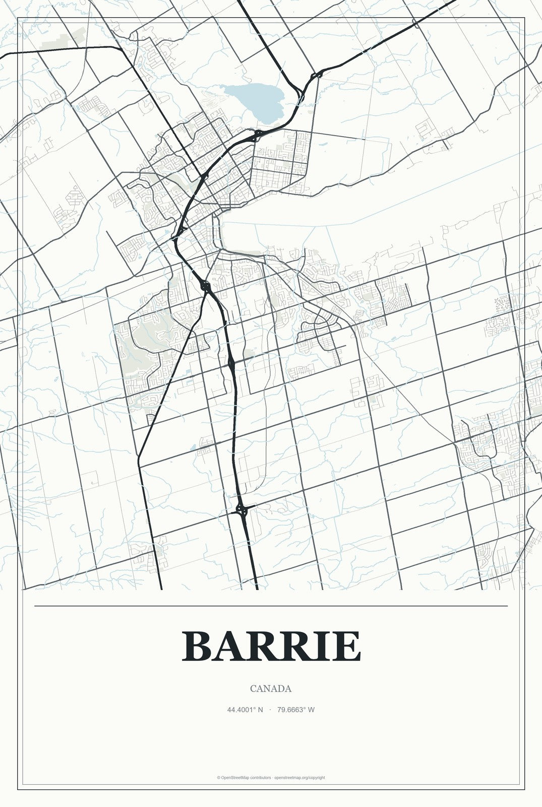 Barrie, Canada City Map Aluminum Sign in Gallery Air style