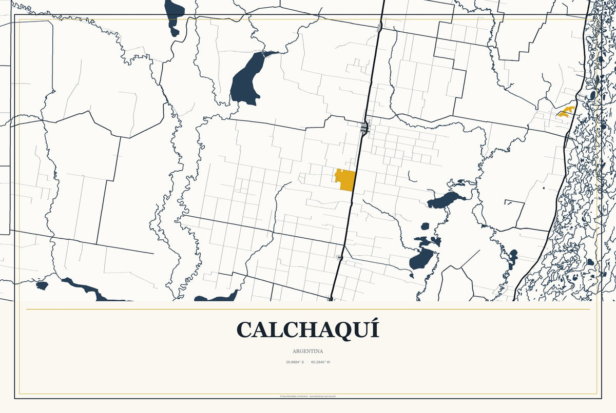 Calchaquí, Argentina City Map Aluminum Sign in Citrine Modern style