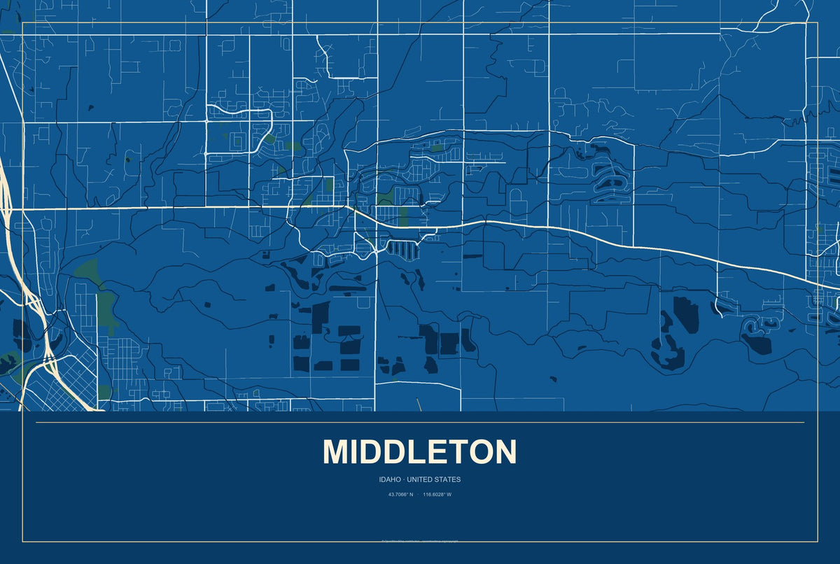 Middleton, Idaho City Map Aluminum Sign in Harbor Cobalt style