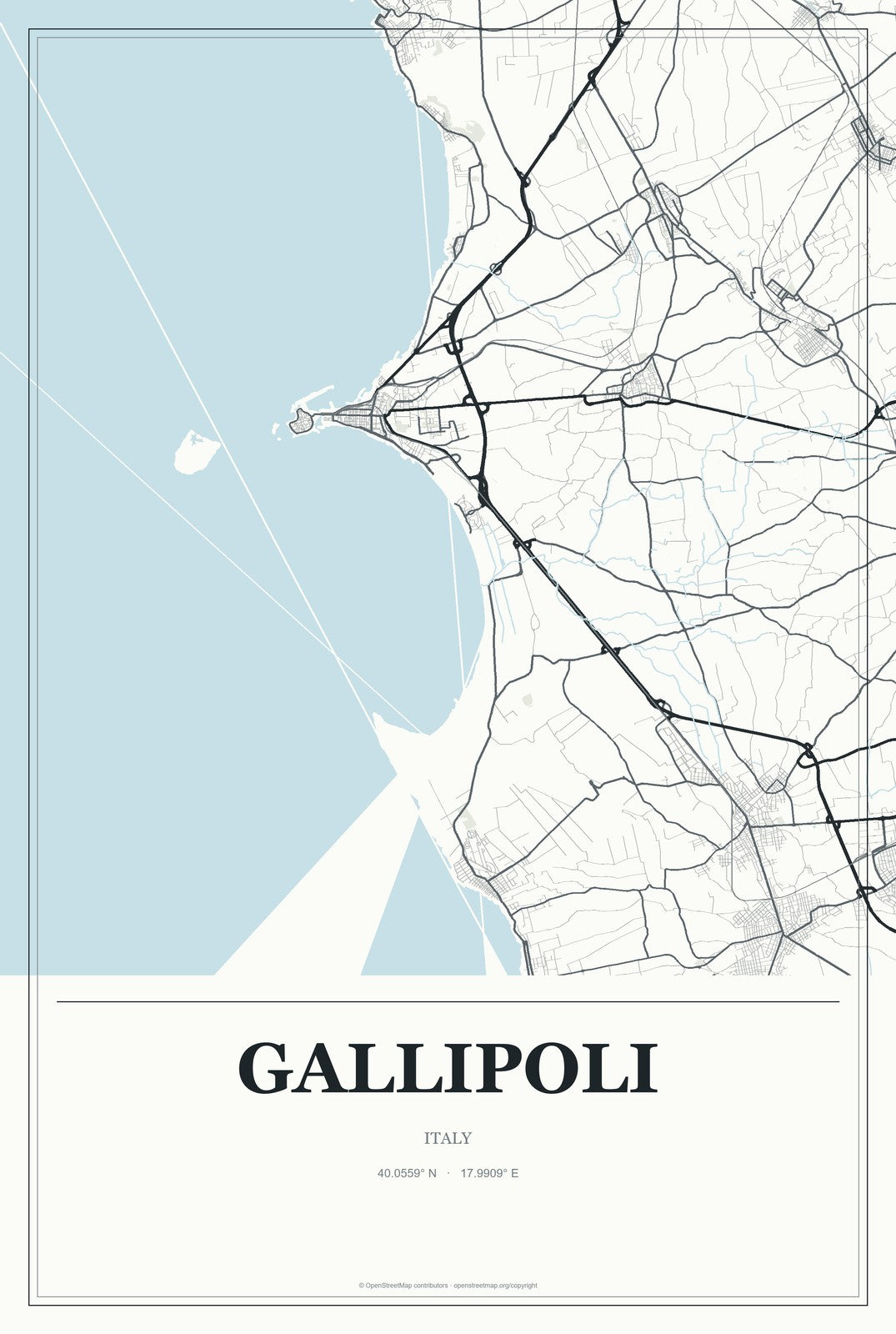 Gallipoli, Italy City Map Aluminum Sign in Gallery Air style