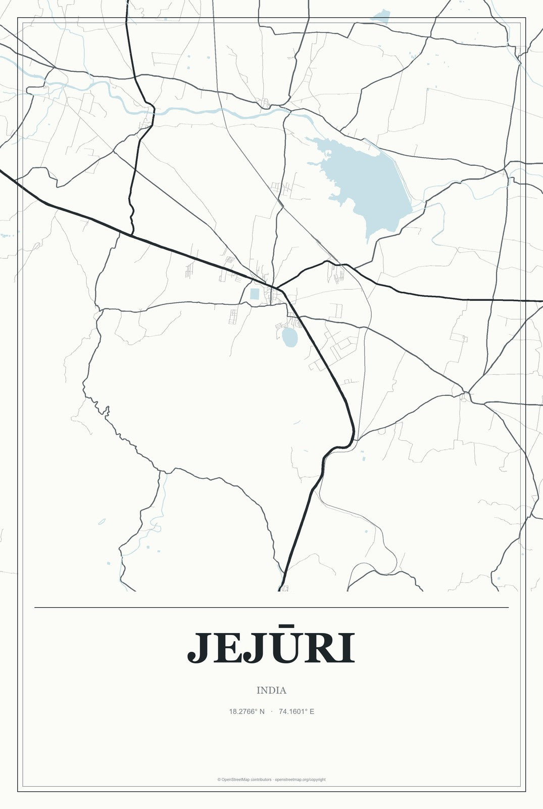 Jejūri, India City Map Aluminum Sign in Gallery Air style
