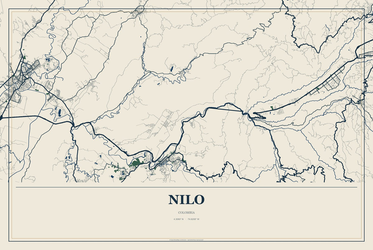 Nilo, Colombia City Map Aluminum Sign in Coastal Cutout style