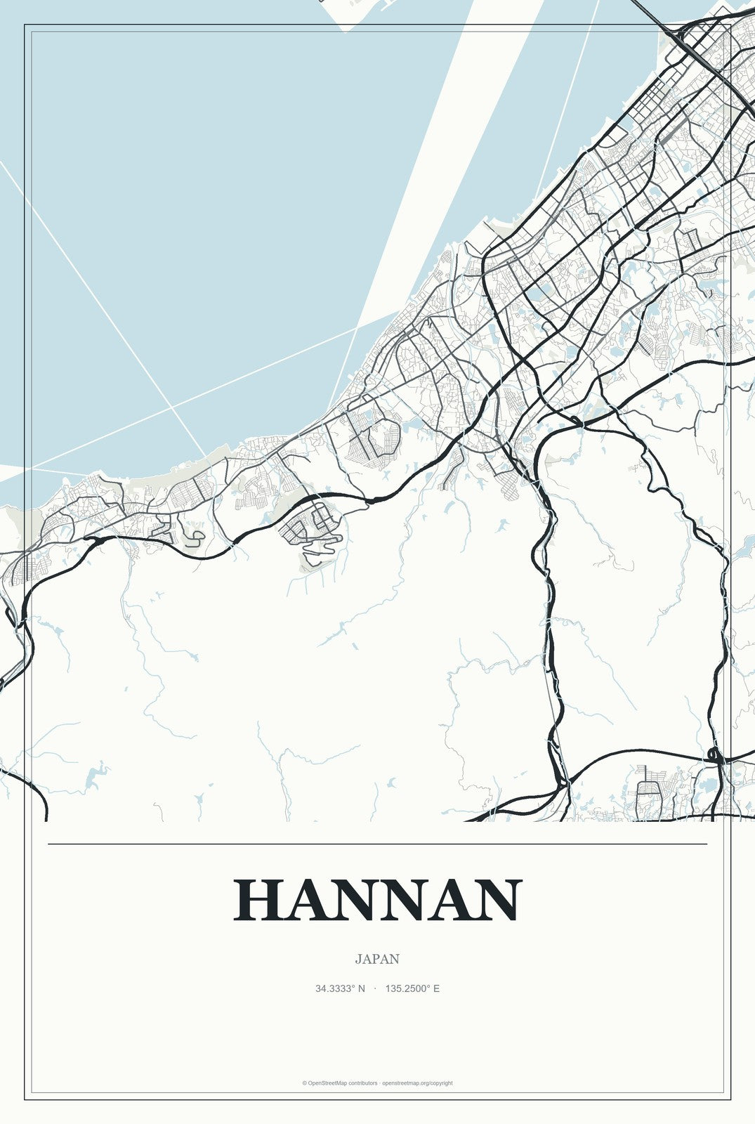 Hannan, Japan City Map Aluminum Sign in Gallery Air style