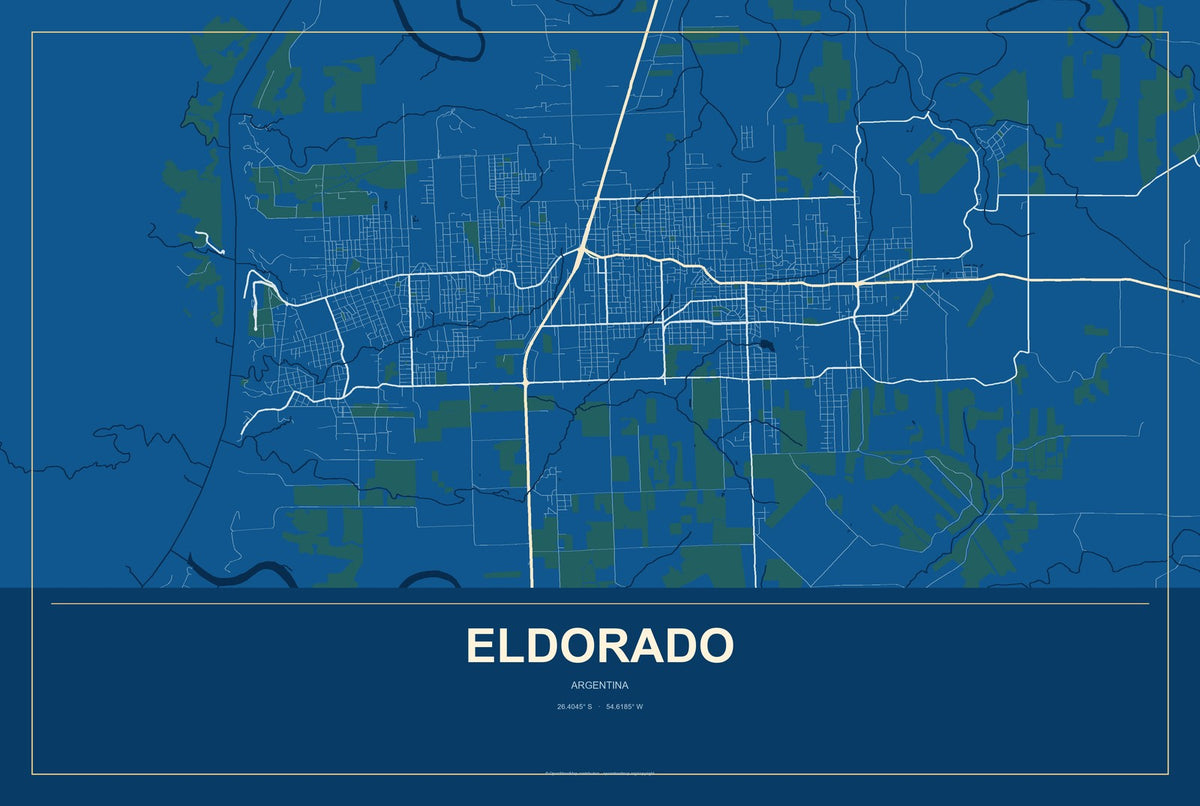 Eldorado, Argentina City Map Aluminum Sign in Harbor Cobalt style