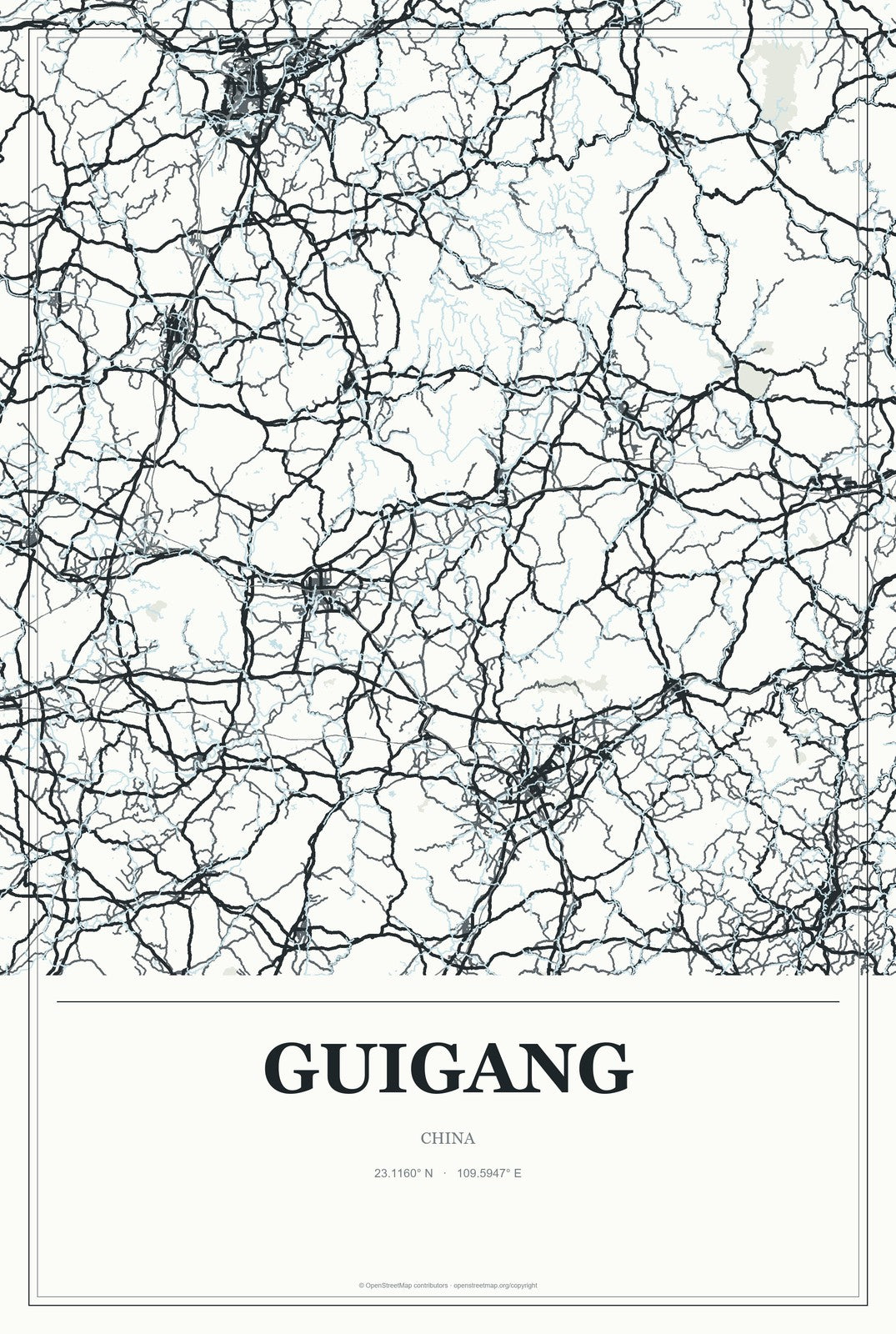 Guigang, China City Map Aluminum Sign in Gallery Air style