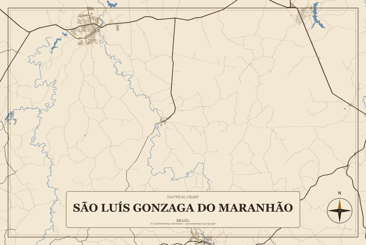 São Luís Gonzaga do Maranhão, Brazil City Map Aluminum Sign in Heritage Nautical style