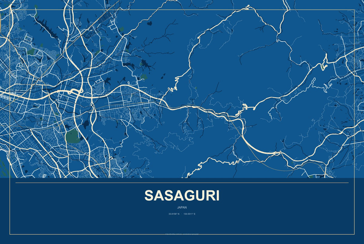 Sasaguri, Japan City Map Aluminum Sign in Harbor Cobalt style