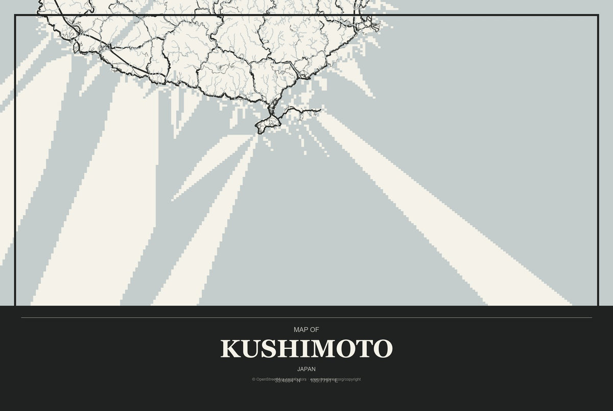Kushimoto, Japan City Map Aluminum Sign in Museum Plaque style
