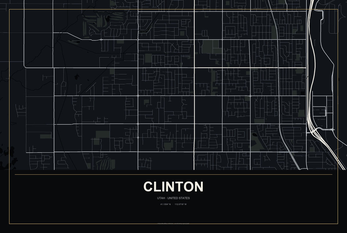 Clinton, Utah City Map Aluminum Sign in Metropolitan Noir style