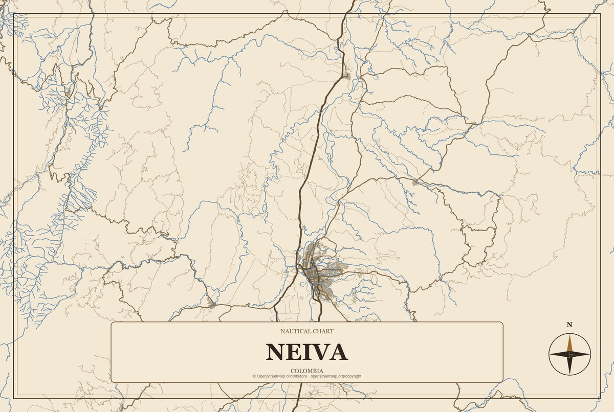 Neiva, Colombia City Map Aluminum Sign in Heritage Nautical style