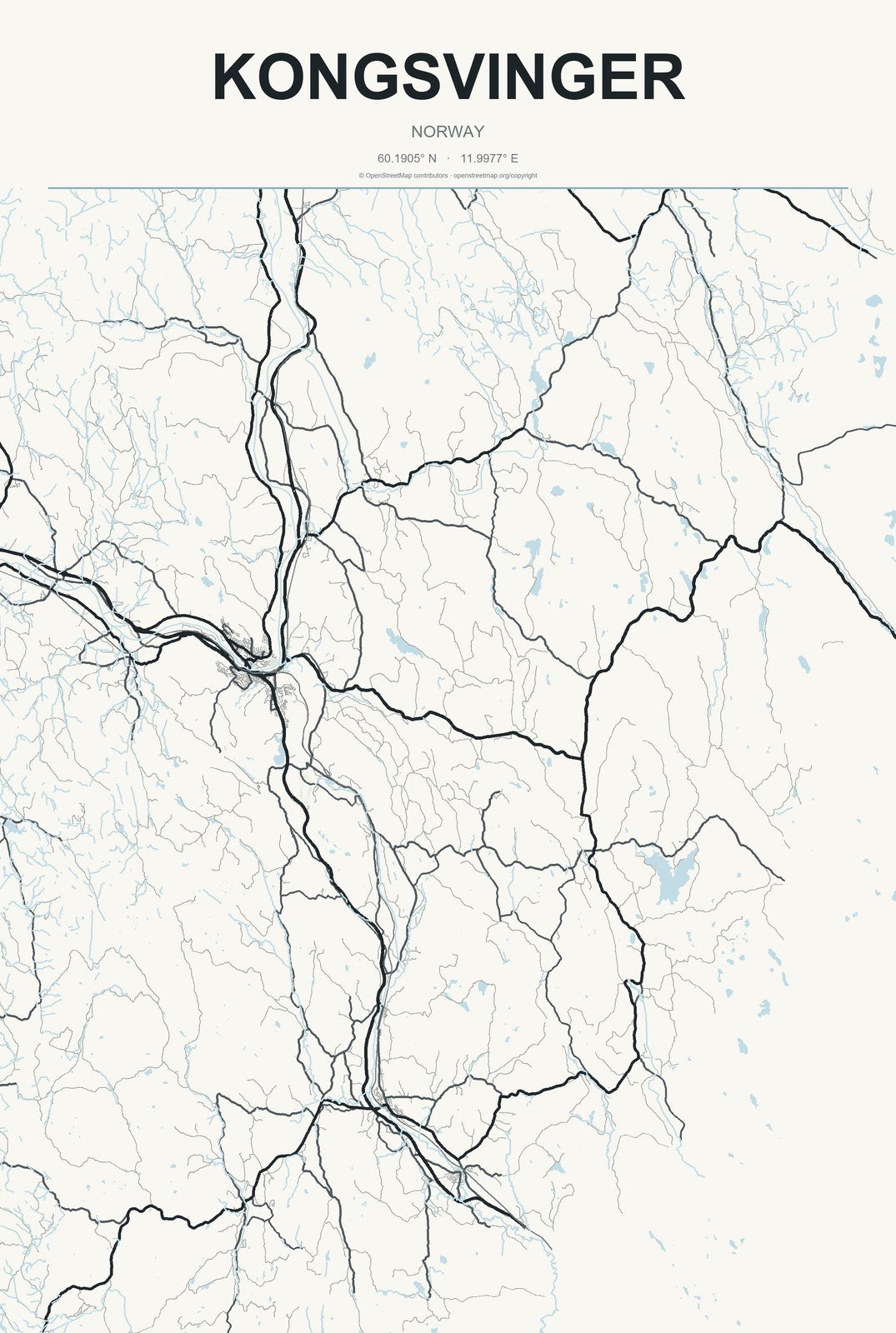 Kongsvinger, Norway City Map Aluminum Sign in Headline Atlas style