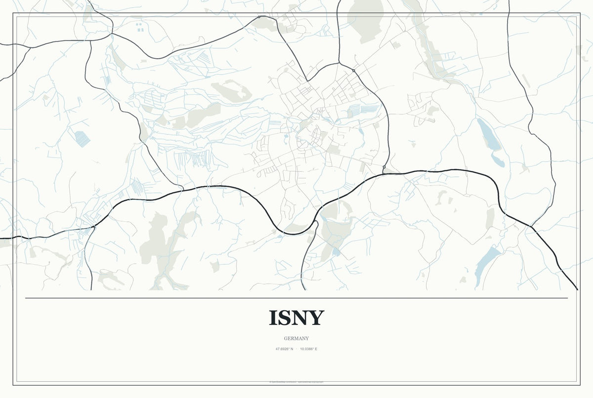Isny, Germany City Map Aluminum Sign in Gallery Air style