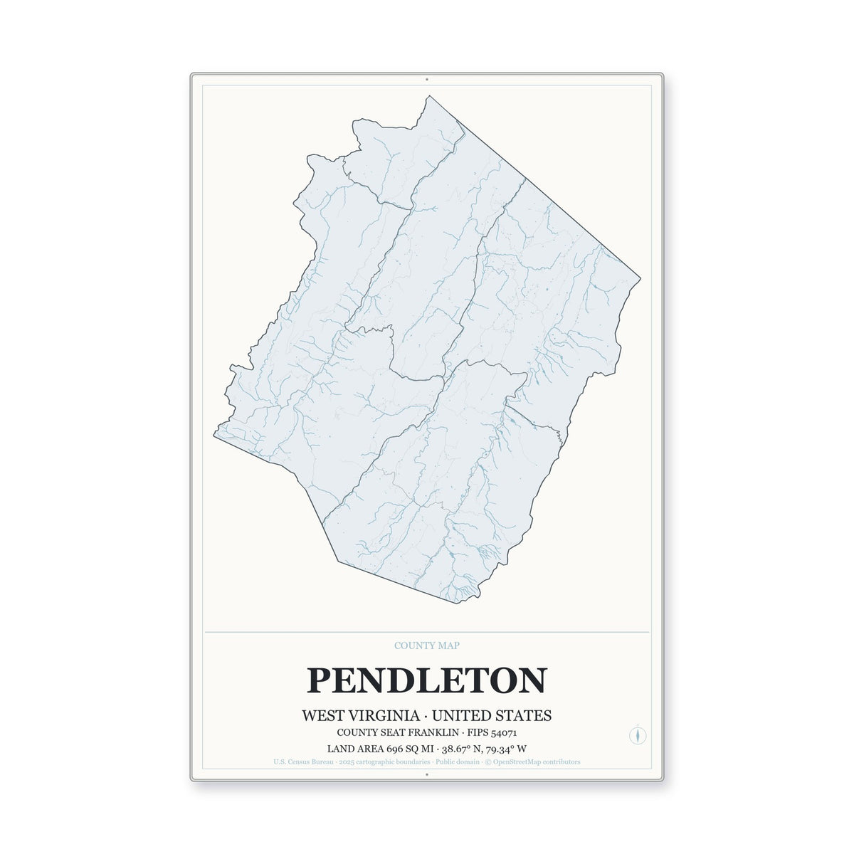 Pendleton County, West Virginia Map Aluminum Sign in Gallery Air style