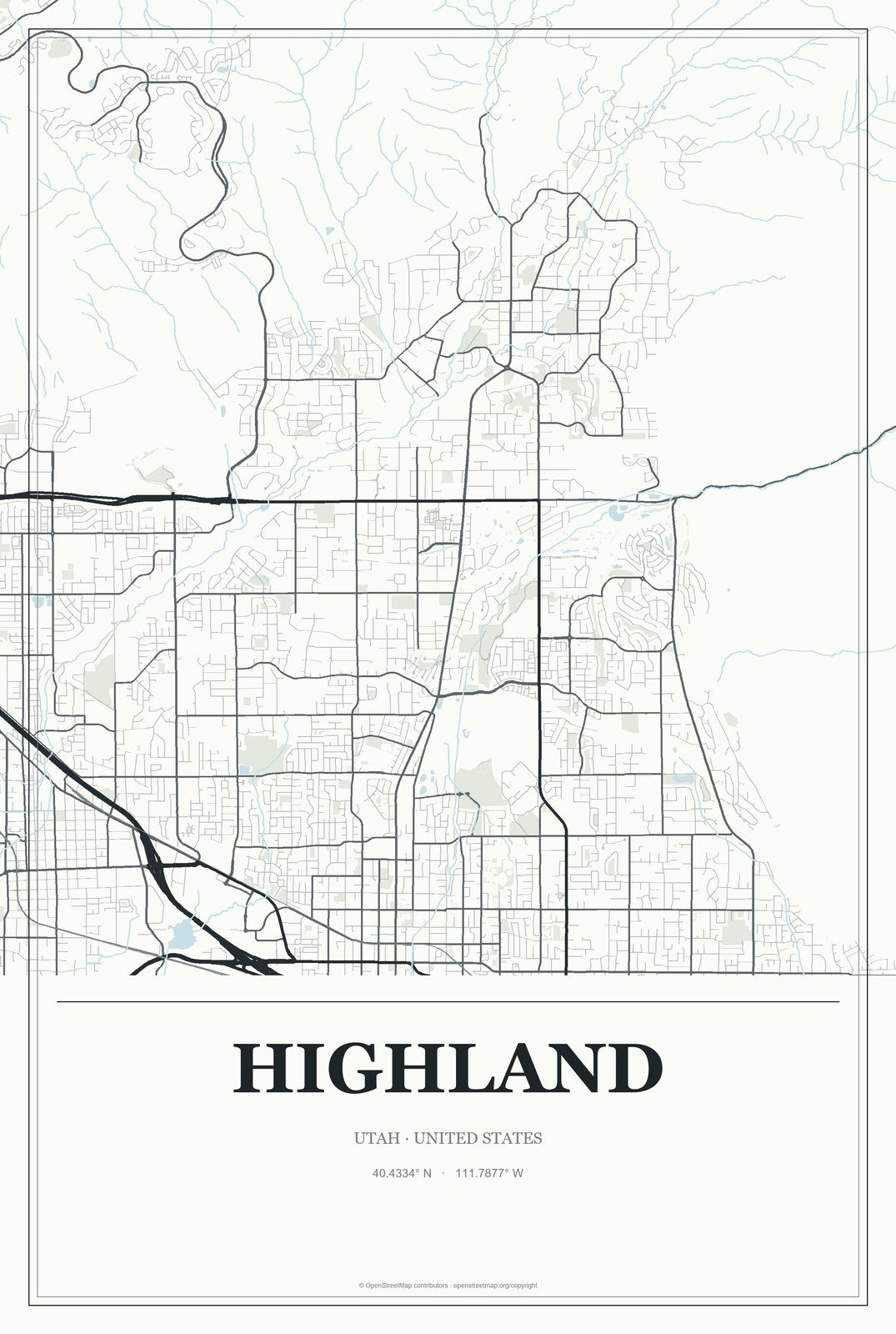 Highland, Utah City Map Aluminum Sign in Gallery Air style