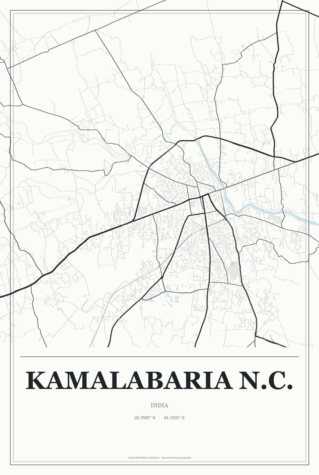 Kamalabaria N.C., India City Map Aluminum Sign in Gallery Air style