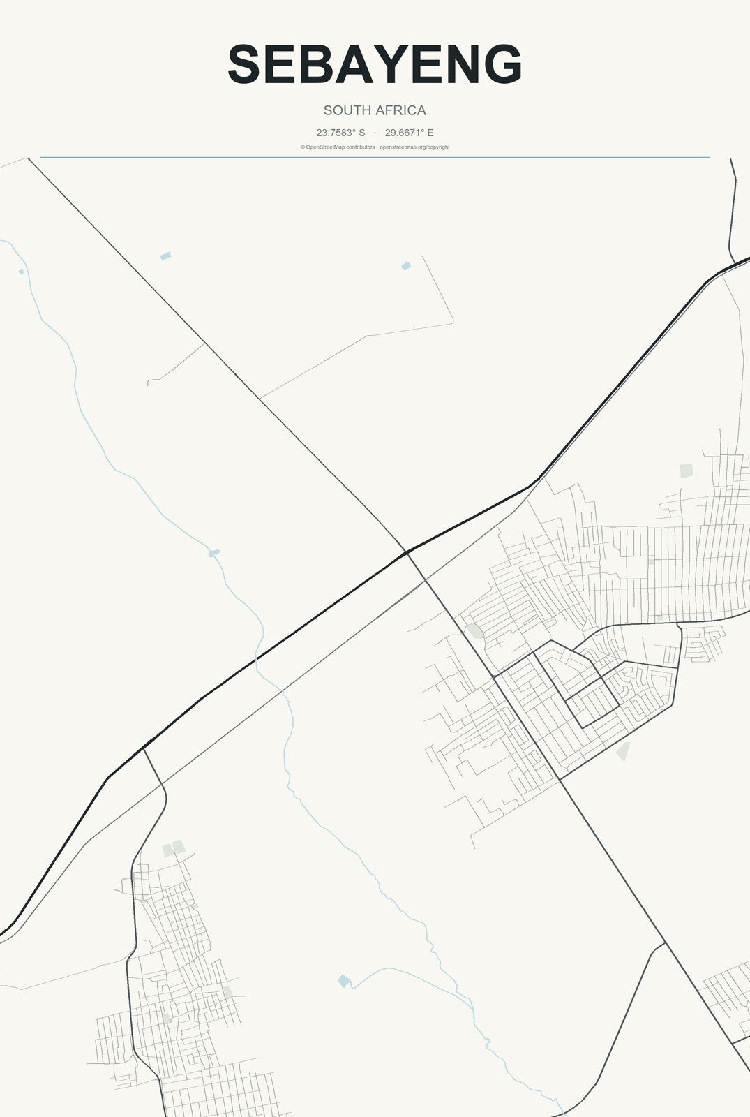 Sebayeng, South Africa City Map Aluminum Sign in Headline Atlas style