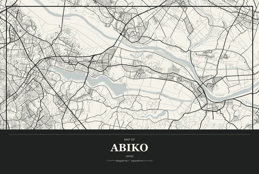 Abiko, Japan City Map Aluminum Sign in Museum Plaque style