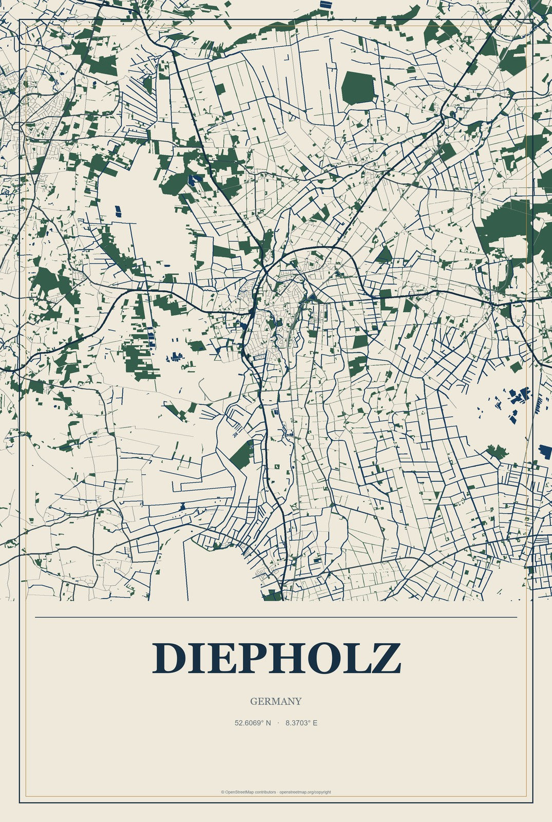 Diepholz, Germany City Map Aluminum Sign in Coastal Cutout style