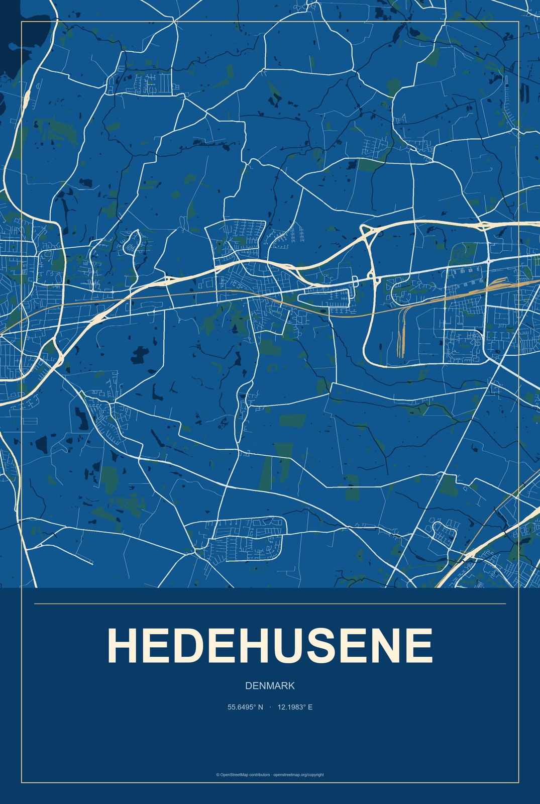 Hedehusene, Denmark City Map Aluminum Sign in Harbor Cobalt style