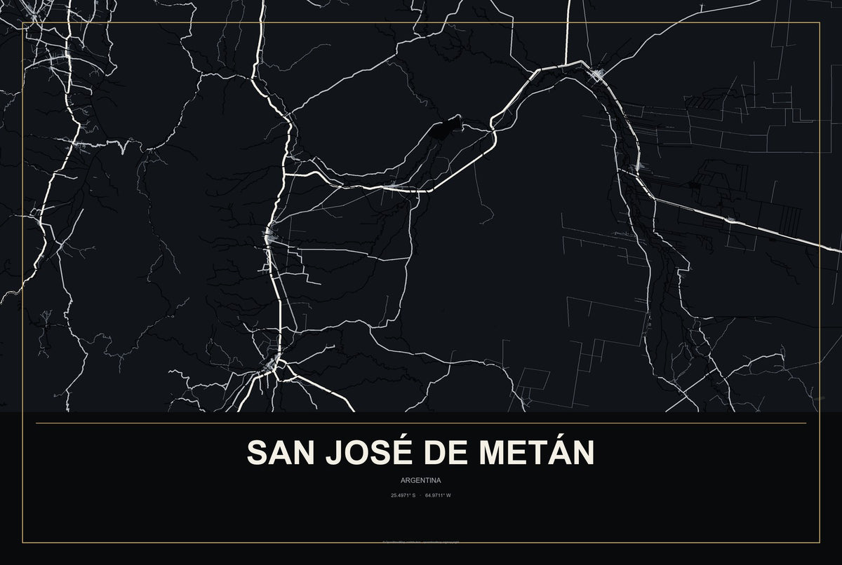 San José de Metán, Argentina City Map Aluminum Sign in Metropolitan Noir style