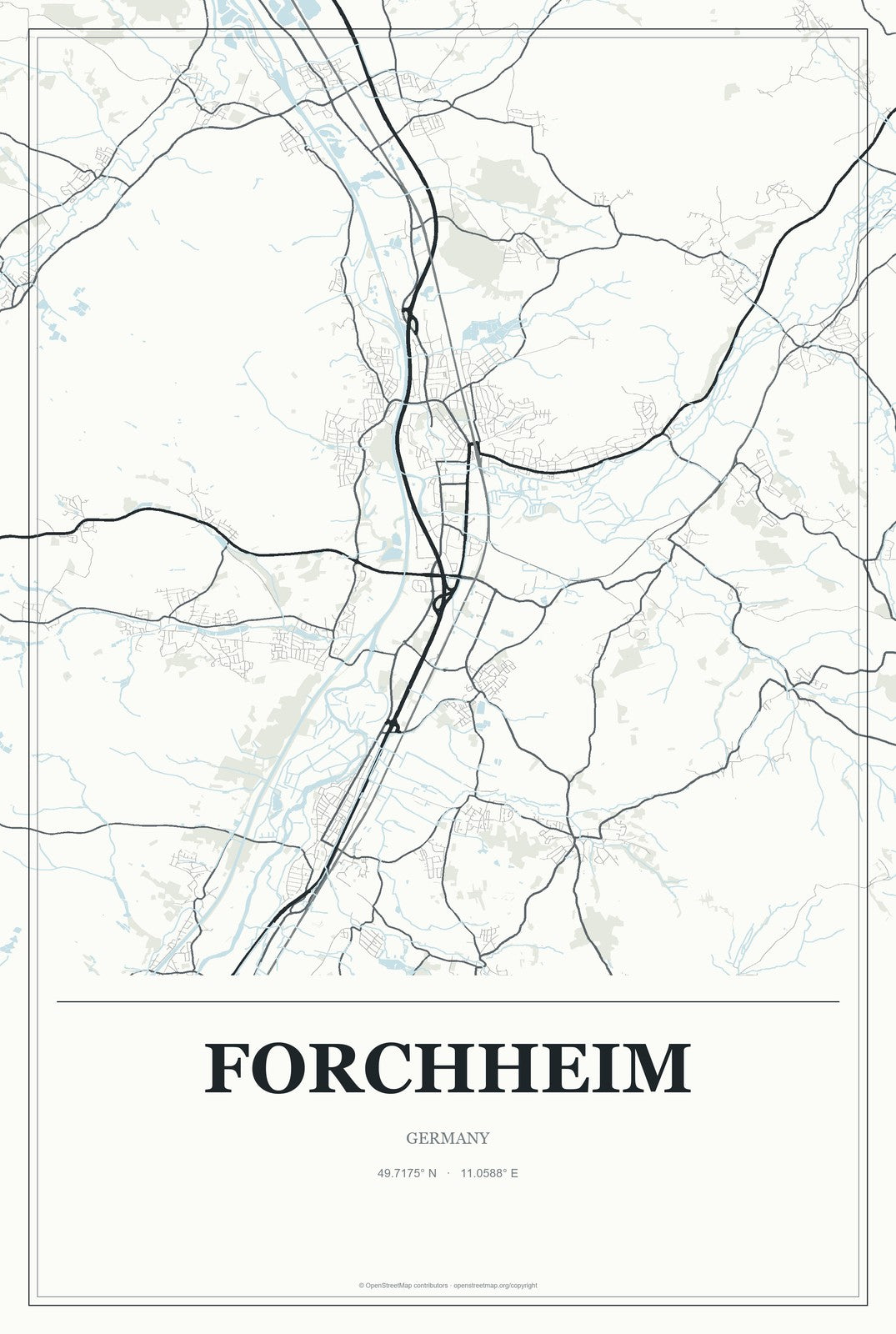 Forchheim, Germany City Map Aluminum Sign in Gallery Air style