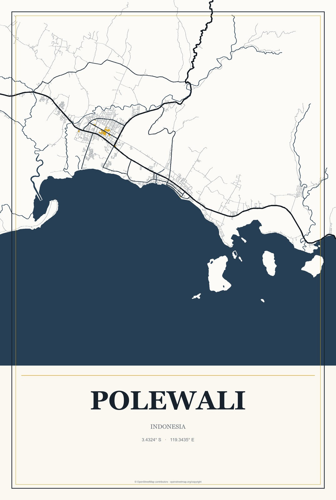 Polewali, Indonesia City Map Aluminum Sign in Citrine Modern style