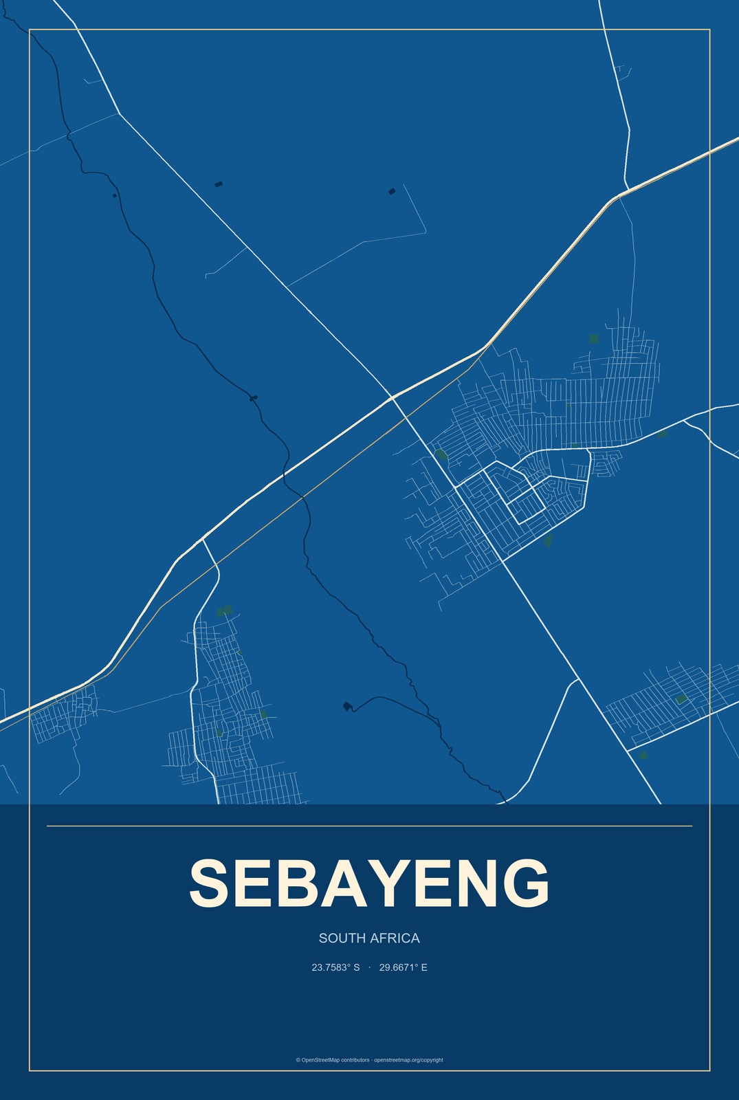 Sebayeng, South Africa City Map Aluminum Sign in Harbor Cobalt style