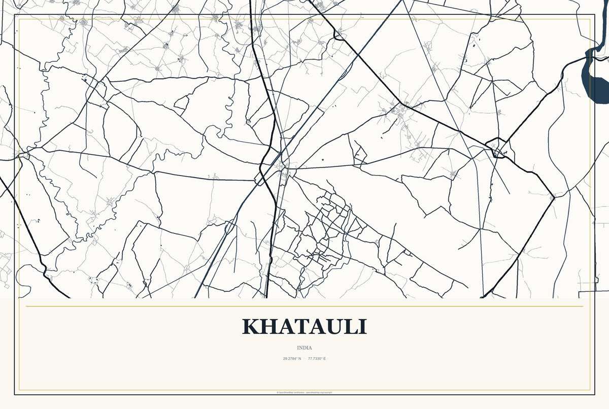 Khatauli, India City Map Aluminum Sign in Citrine Modern style