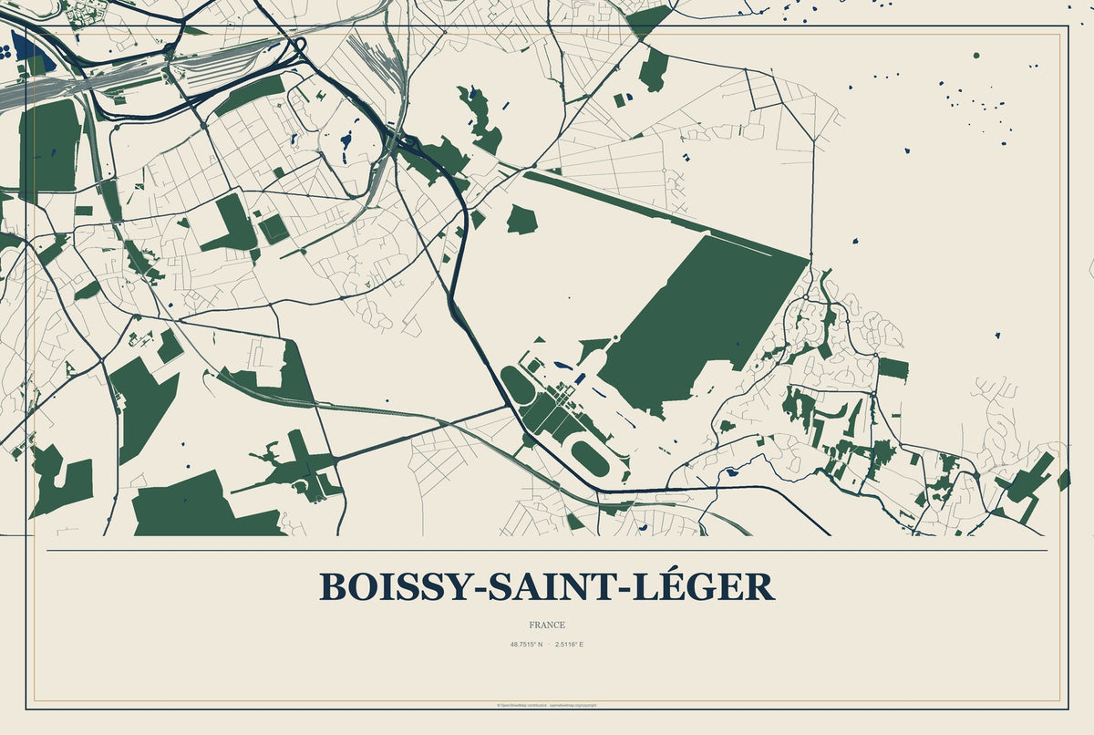 Boissy-Saint-Léger, France City Map Aluminum Sign in Coastal Cutout style