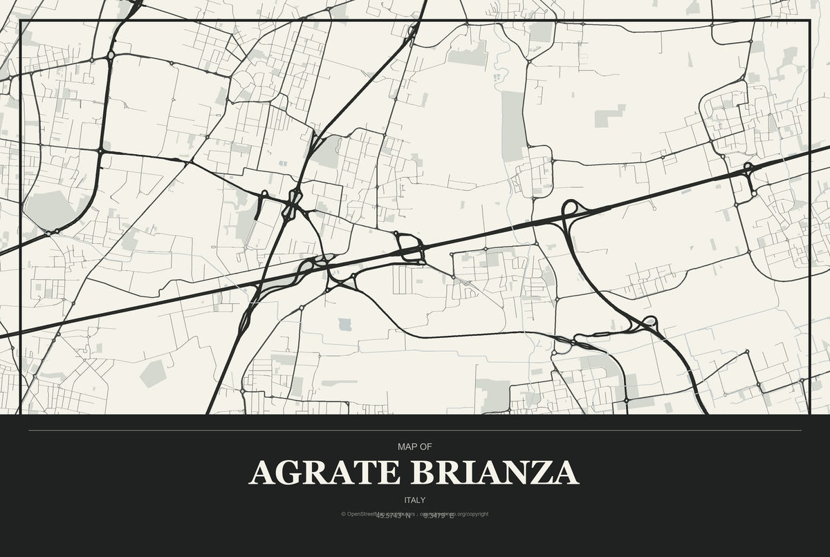 Agrate Brianza, Italy City Map Aluminum Sign in Museum Plaque style