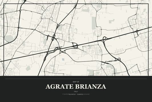 Agrate Brianza, Italy City Map Aluminum Sign in Museum Plaque style