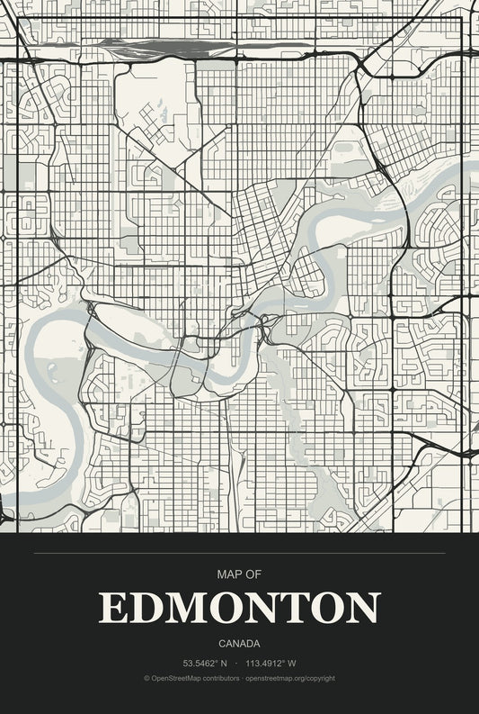 Edmonton, Canada City Map Aluminum Sign in Museum Plaque style