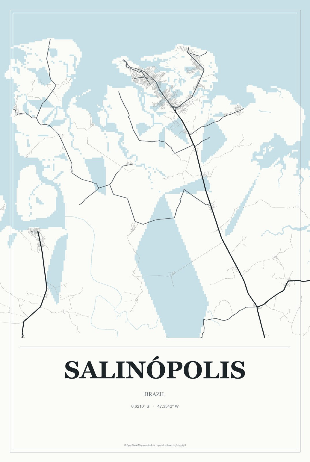 Salinópolis, Brazil City Map Aluminum Sign in Gallery Air style