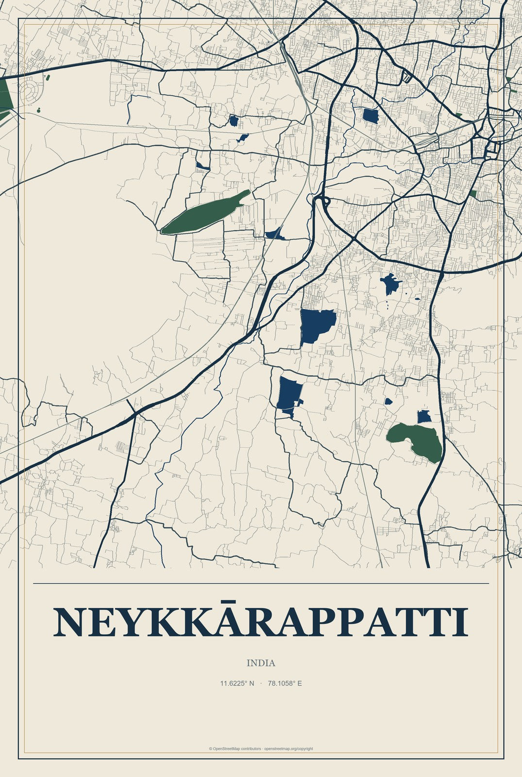 Neykkārappatti, India City Map Aluminum Sign in Coastal Cutout style
