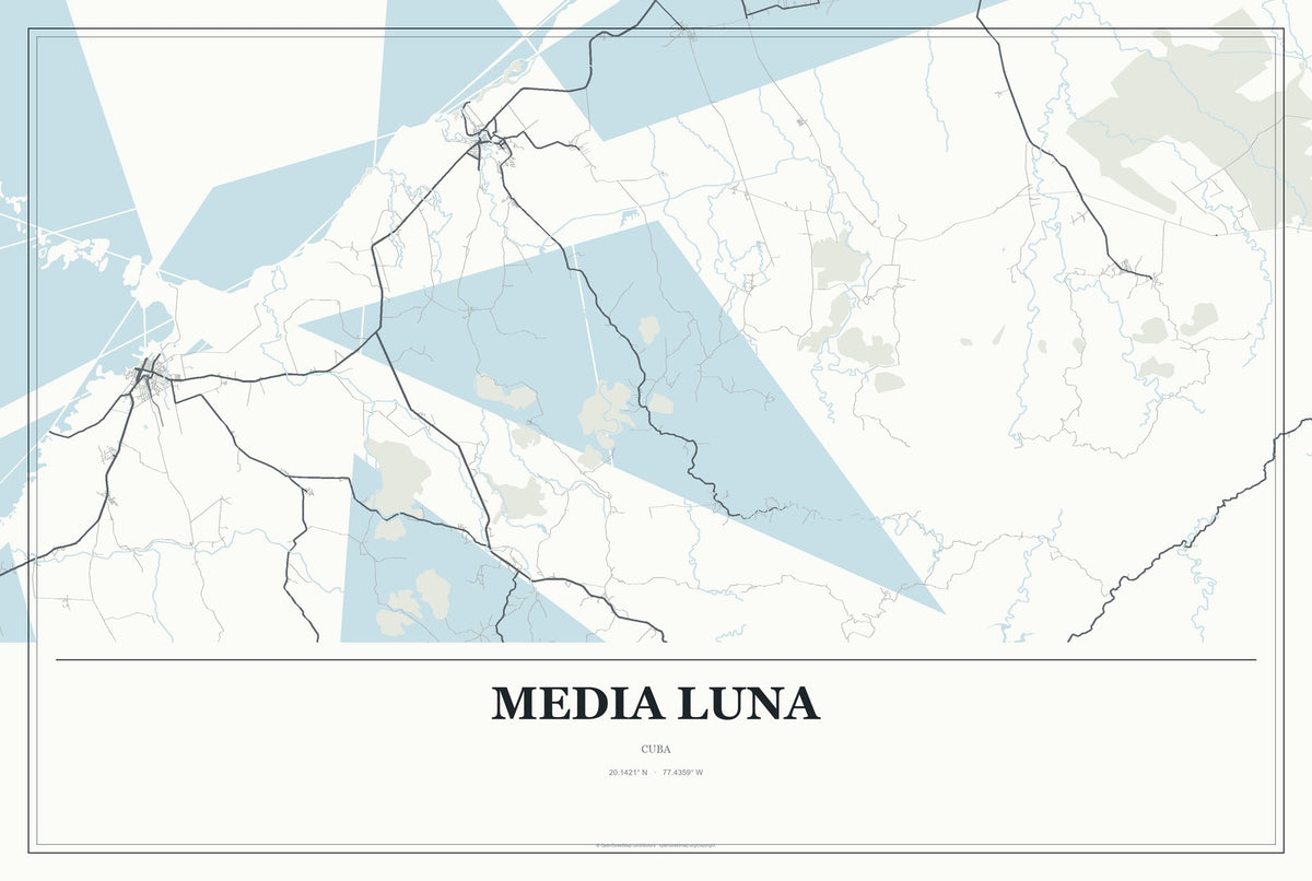Media Luna, Cuba City Map Aluminum Sign in Gallery Air style
