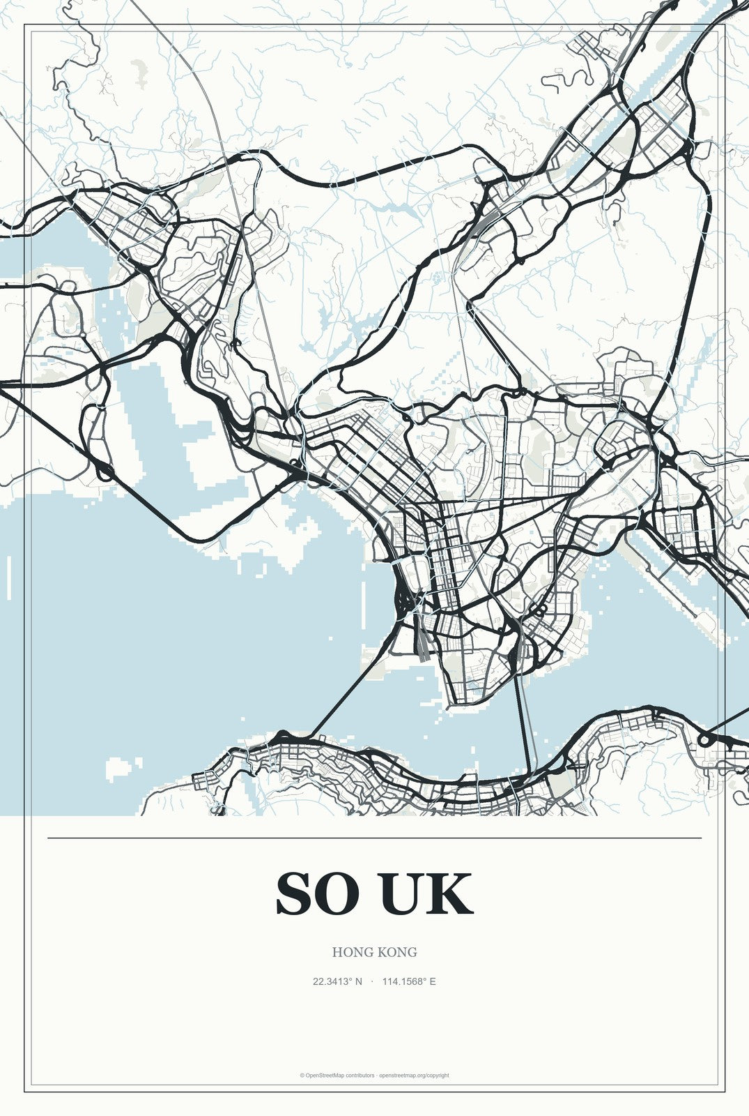 So Uk, Hong Kong City Map Aluminum Sign in Gallery Air style