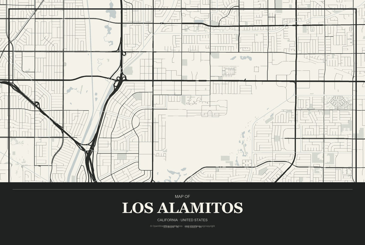 Los Alamitos, California City Map Aluminum Sign in Museum Plaque style
